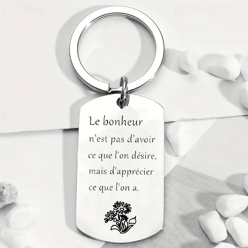Porte-clés en acier inoxydable "Le bonheur''