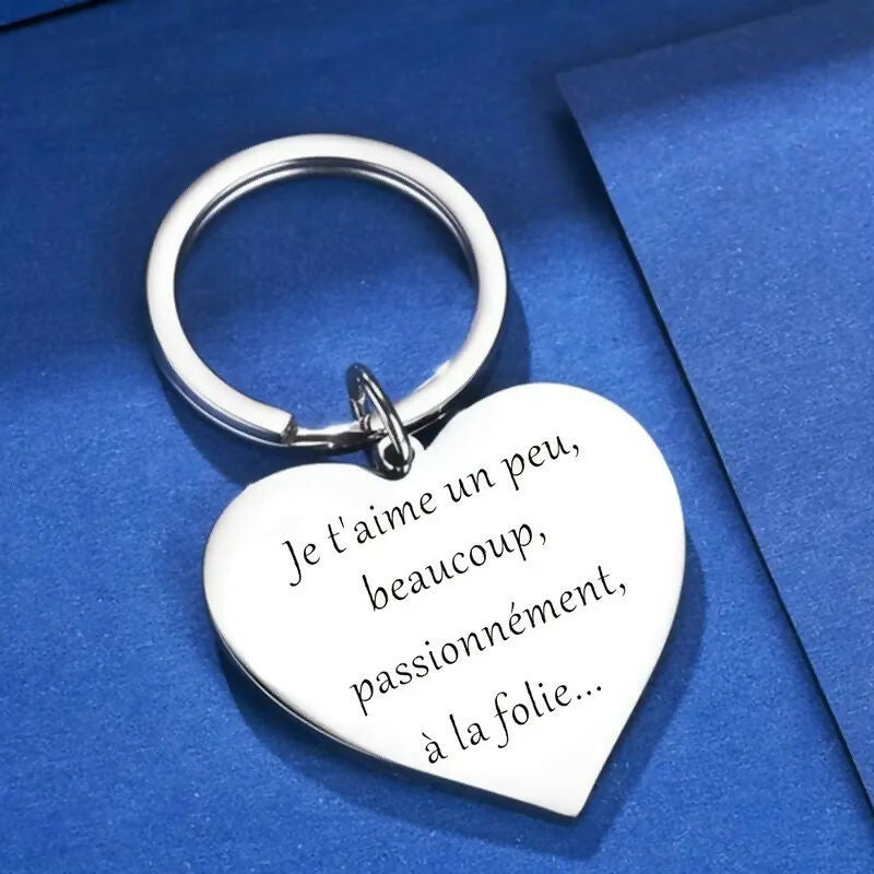 Porte-clés en acier inoxydable 'je t'aime a la folie'