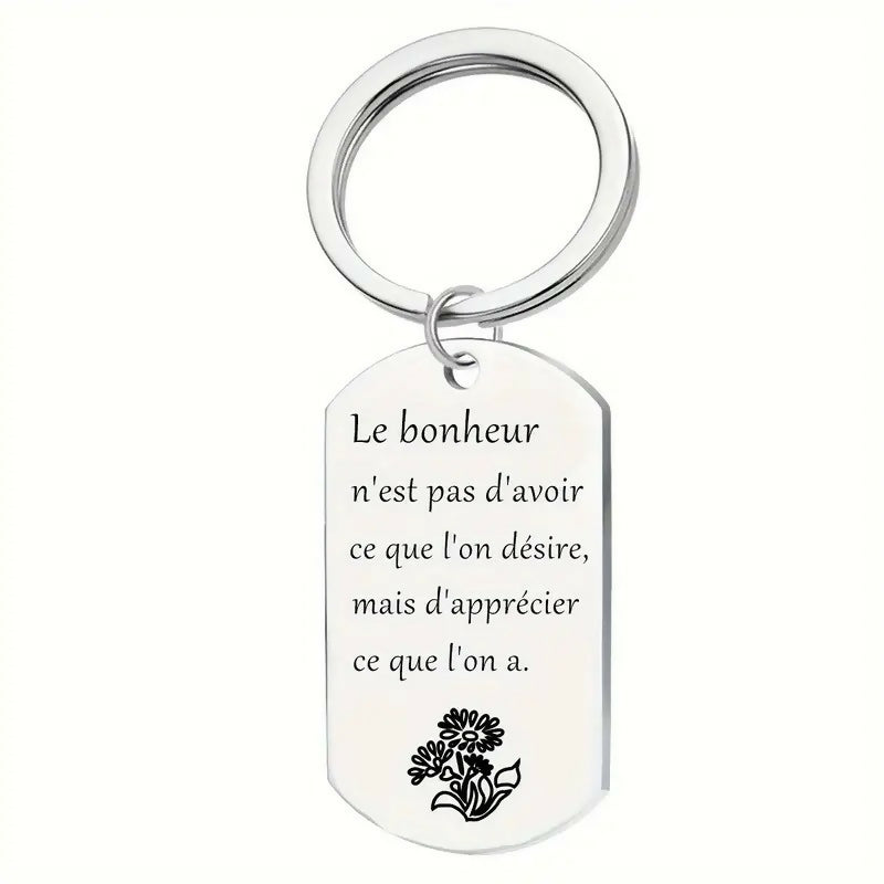 Porte-clés en acier inoxydable "Le bonheur''