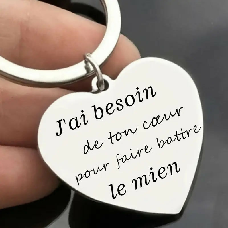 Porte-clés en acier inoxydable 'J'ai besoin de ton coeur'