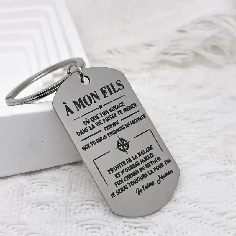 Porte-clés en Acier Inoxydable 'A mon fils'