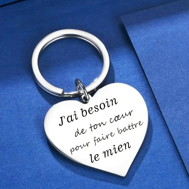 Porte-clés en acier inoxydable 'J'ai besoin de ton coeur'