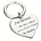 Porte-clés en acier inoxydable 'J'ai besoin de ton coeur'