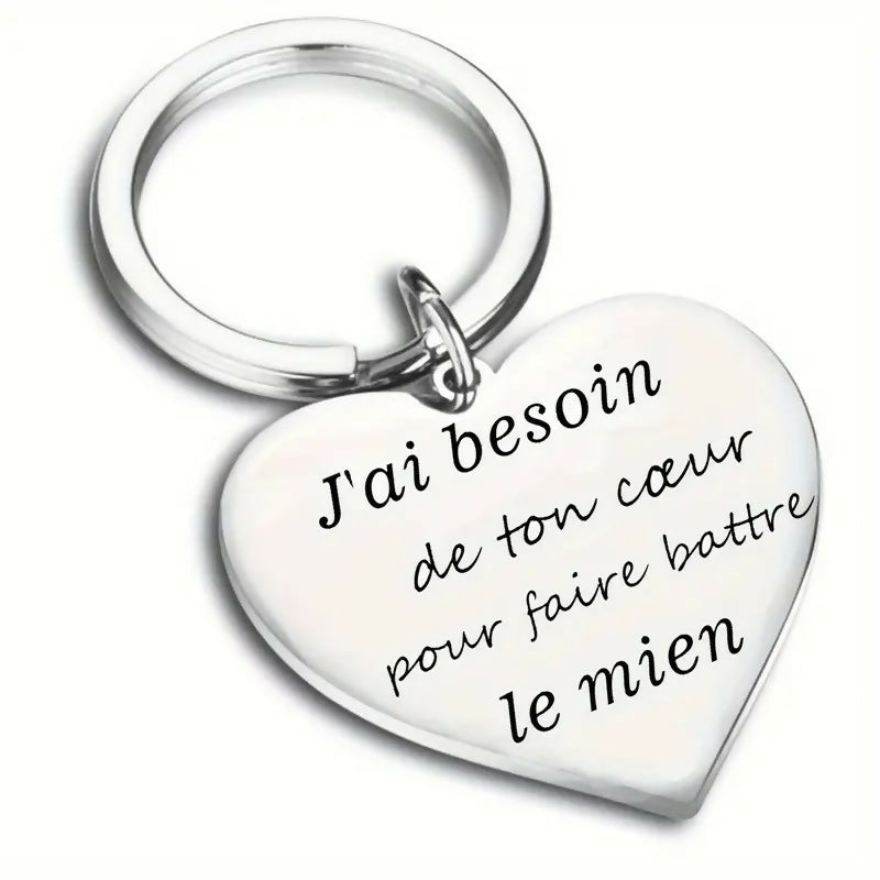 Porte-clés en acier inoxydable 'J'ai besoin de ton coeur'