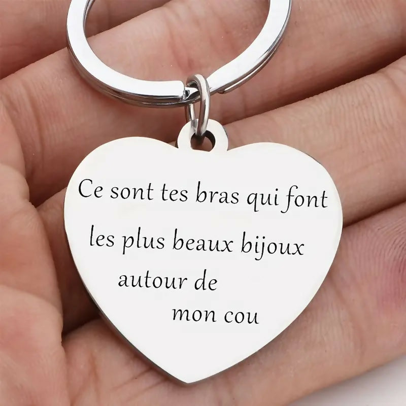 Porte-clés en acier inoxydable 'Tes bras autour de mon cou'