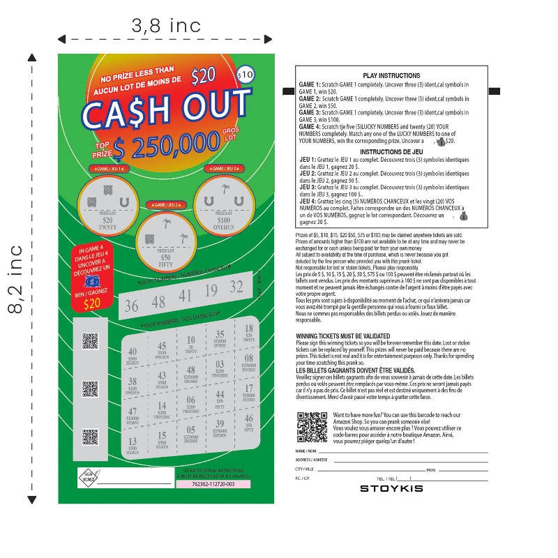 Faux billets de loterie et cartes à gratter pour Farce - Lot de 6 billets